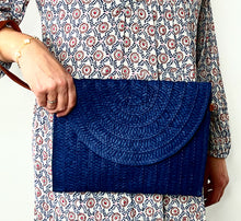 Load image into Gallery viewer, Navy Straw Woven Clutch Bag
