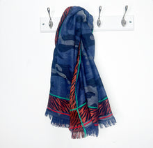 Load image into Gallery viewer, Navy &amp; Blue Camo Scarf with Stars
