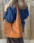 Brown Suede Slouchy Tote Bag