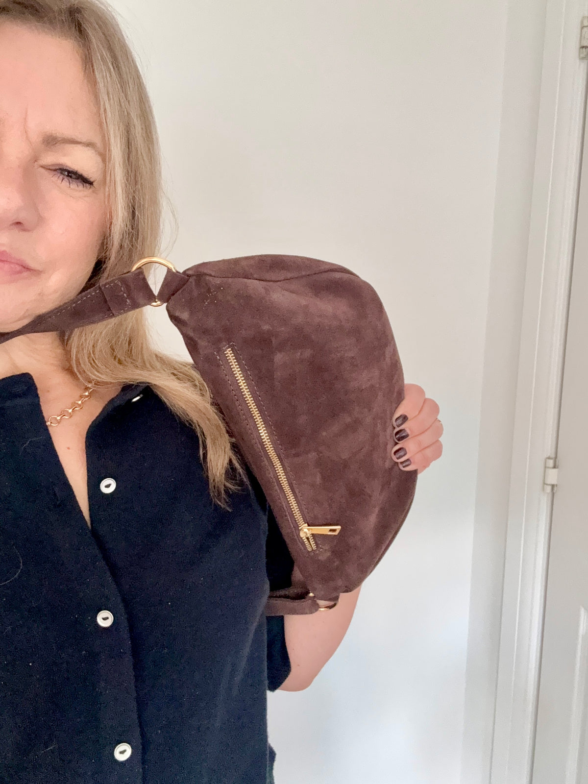 Dark Brown Suede Crossbody Pouch Bag