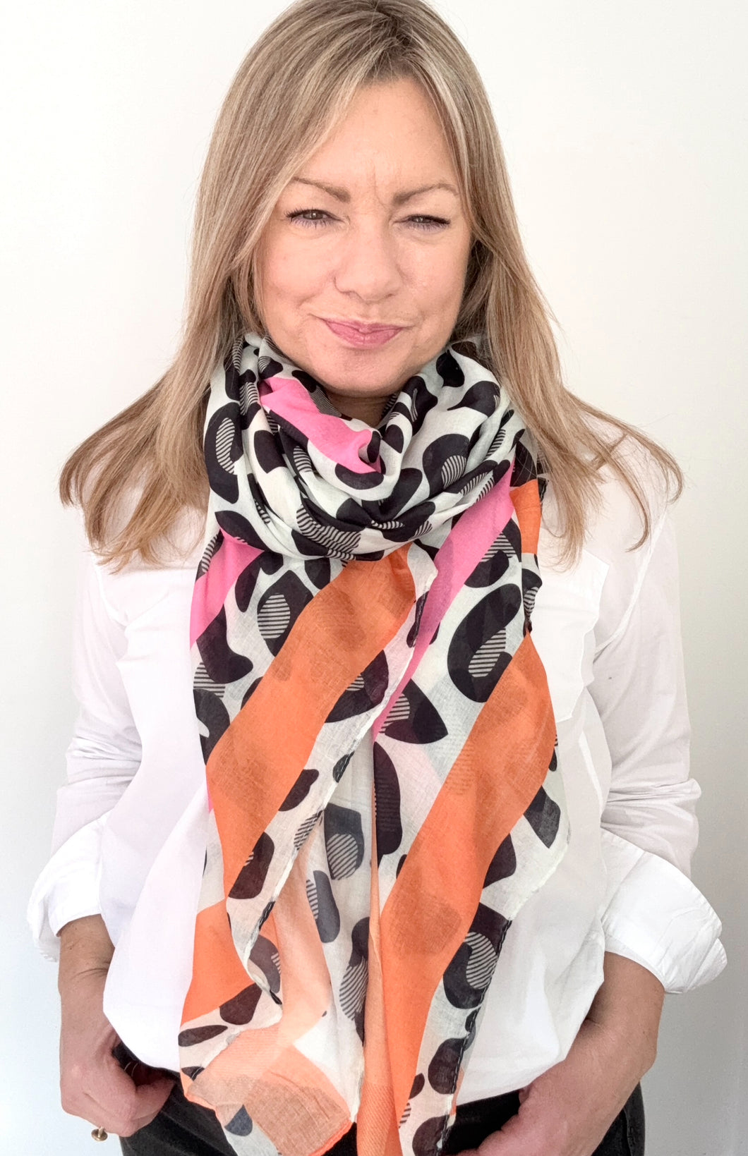 Black Animal Print Scarf With Bright Border