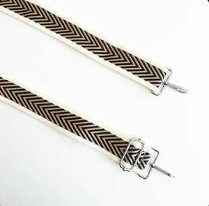 Cream, Taupe & Black Chevron Bag Strap - Silver Hardware