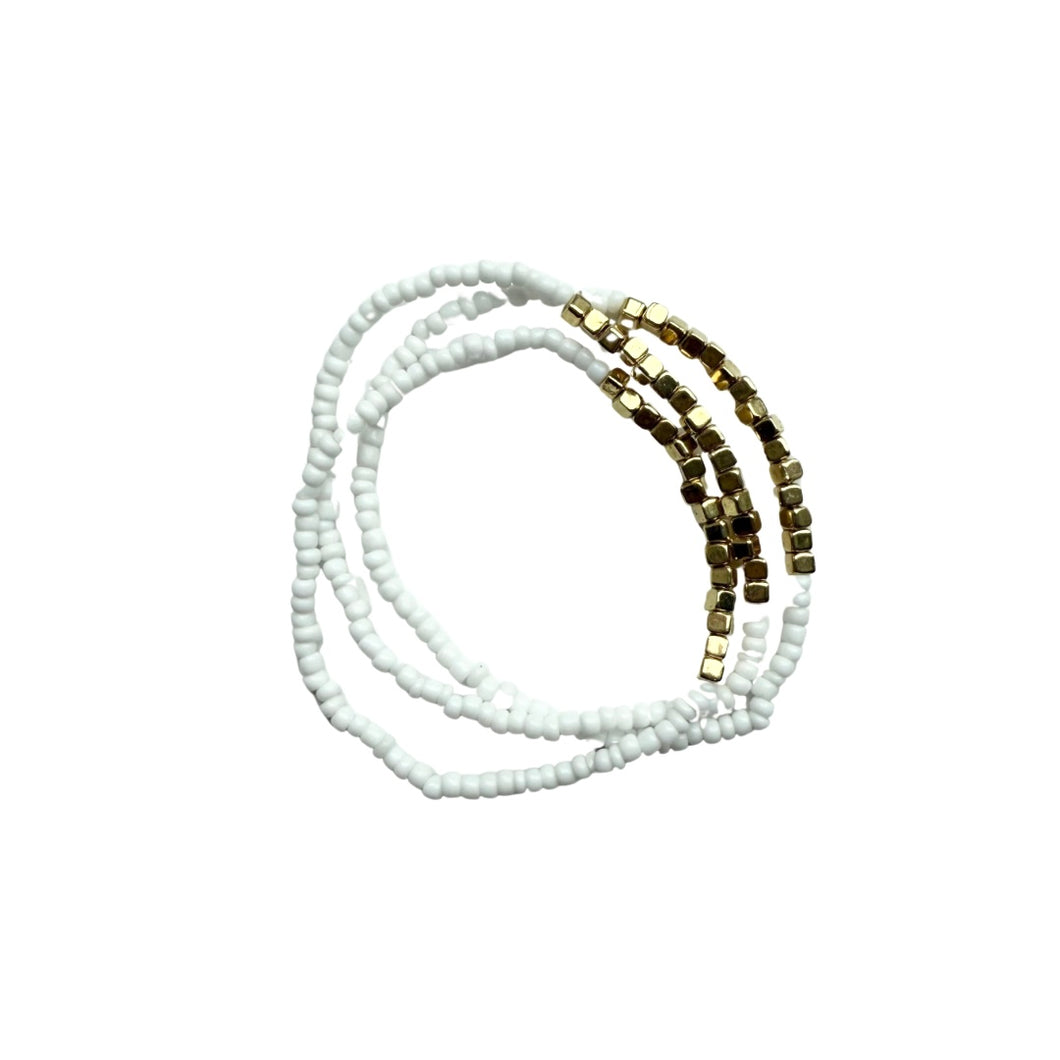 White & Gold Beaded Bracelets