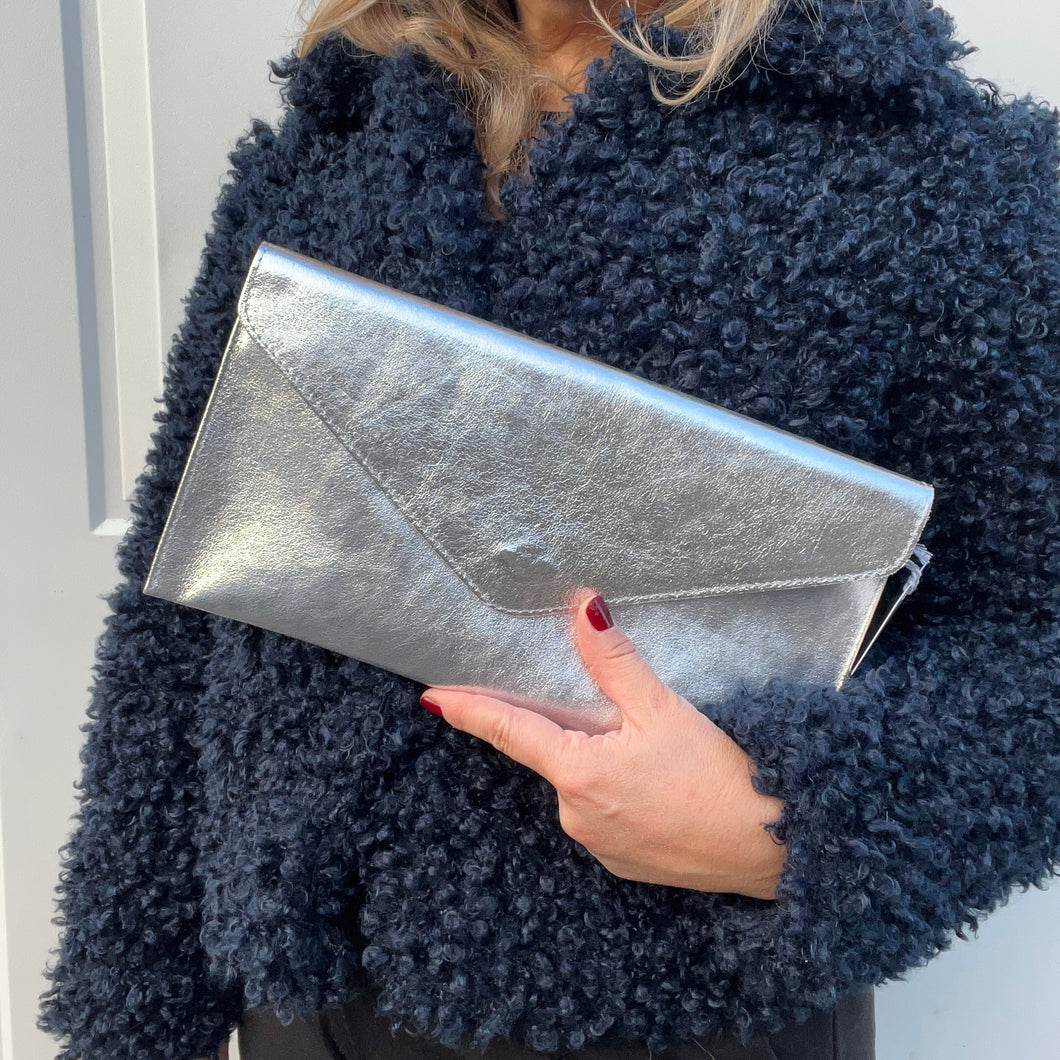 Silver Clutch/ Crossbody Bag