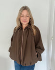 Brown Bubble Hem Flowy Bomber Jacket