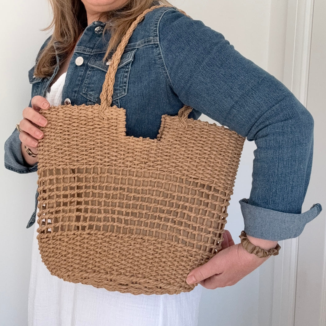 Beige Straw Tote Bag