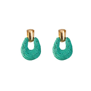 Gold & Aqua Raffia Statement Earrings