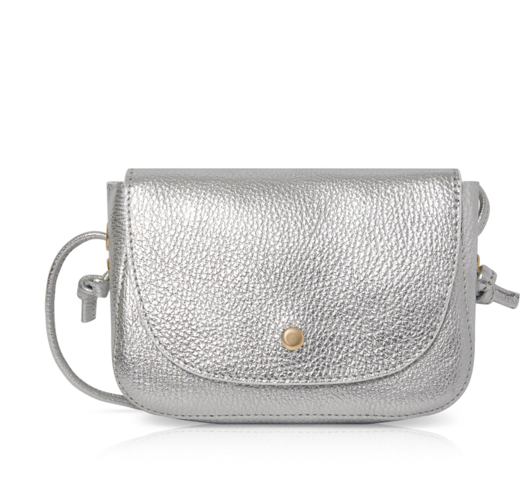 Small Silver Leather Crossbody Bag
