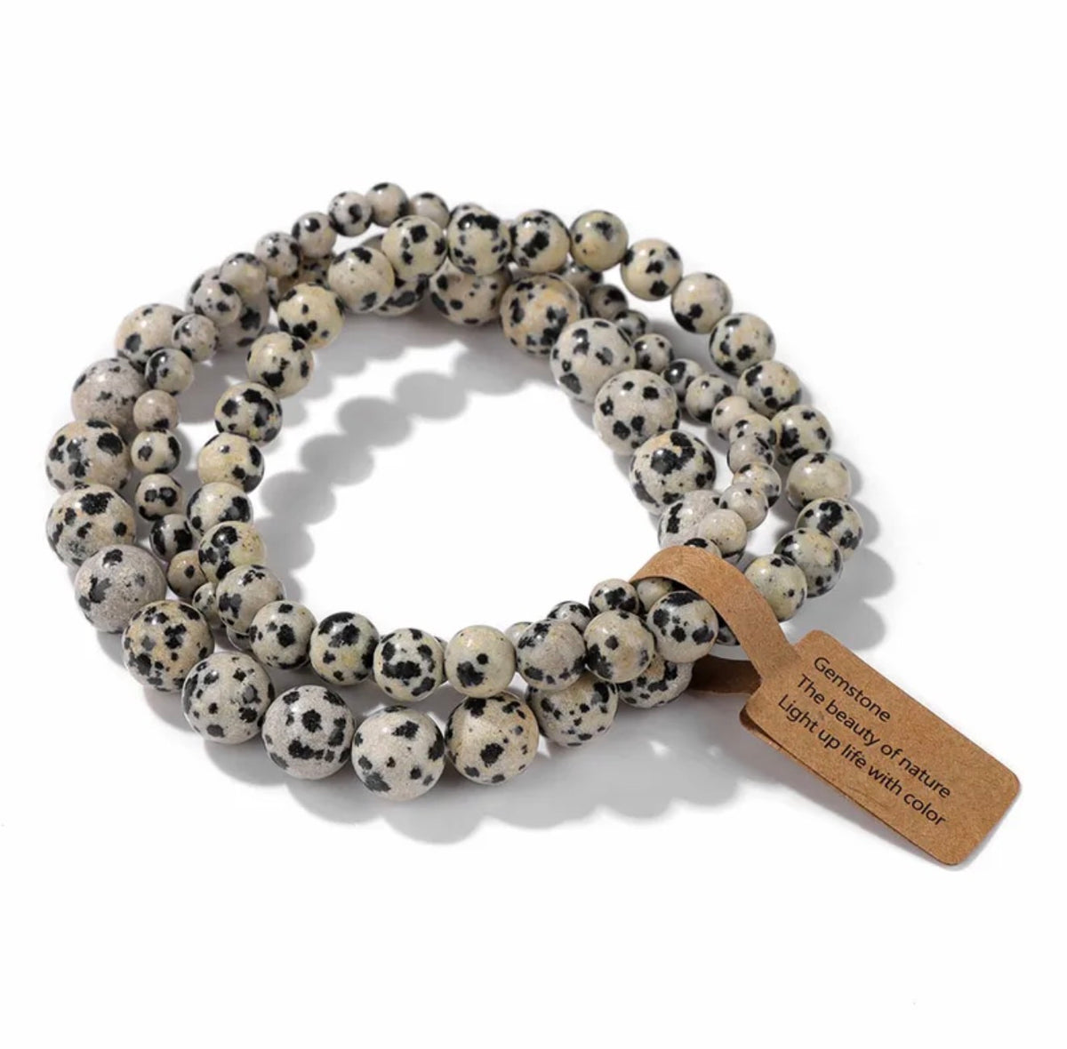Dalmatian Jasper Gemstone Beaded Stretch Bracelet Stack