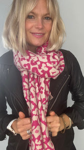 Fuschia & Cream Animal Print Blanket Scarf