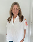 White Embroidered Sleeve Cotton Blouse