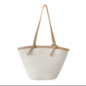 White Cotton Tote/ Beach Bag