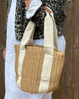 Cream Handled Straw Tote Bag