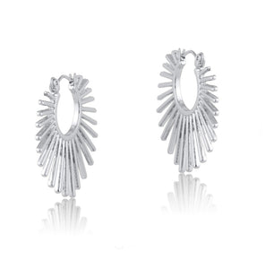 Silver Sunburst Hoop Earrings