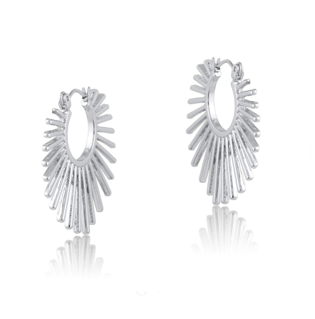 Silver Sunburst Hoop Earrings
