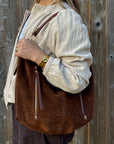 Brown Suede Zip Feature Large Shoulder/ Crossbody Bag