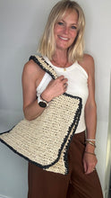 Load image into Gallery viewer, Cream &amp; Black Raffia Tote Bag
