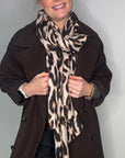 Taupe Large Leopard Print Midweight Scarf