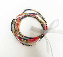 Cargar imagen en el visor de la galería, Pewter &amp; Coral Beaded Stretch Bracelets
