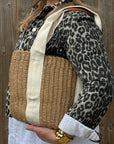 Cream Handled Straw Tote Bag