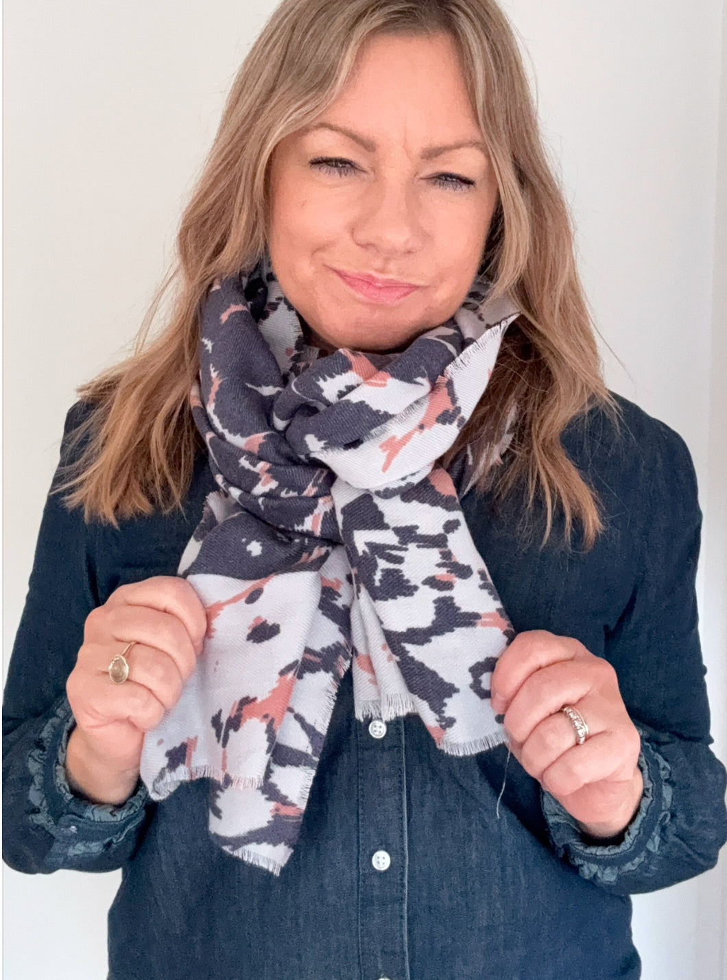 Navy & White Tiger Animal Print Blanket Scarf