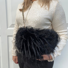 Carregar imagem no visualizador da galeria, Black Pom Pom Faux Fur Clutch/ Crossbody Bag
