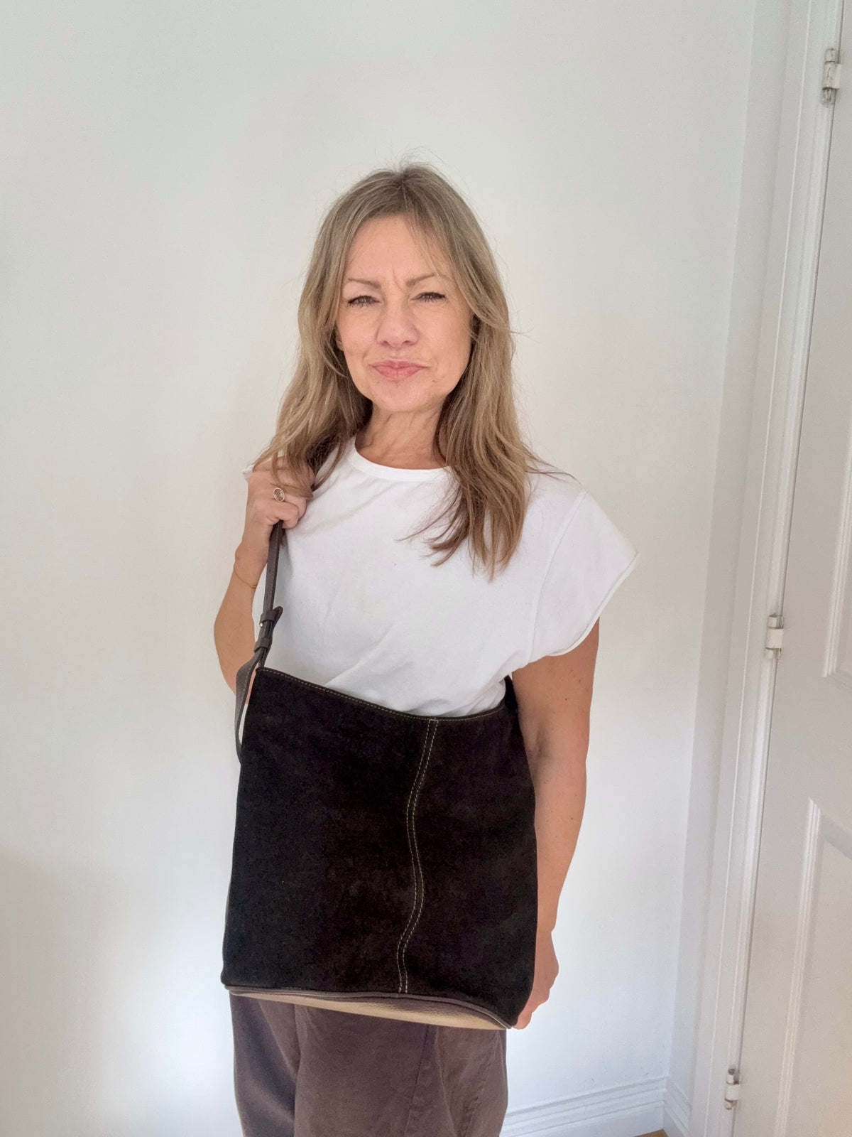 Dark Brown Suede &amp; Leather Tote/ Shoulder Bag