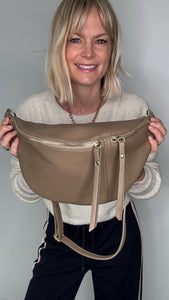 Light Taupe Large Crossbody Bum Bag - Gold Hardware