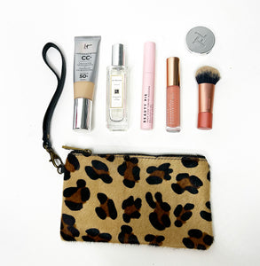 Leopard Print Pony Skin Wristlet/ Make Up Bag