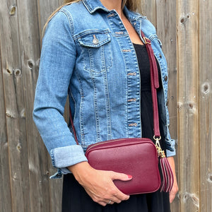 Burgundy Crossbody Bag with Tassel