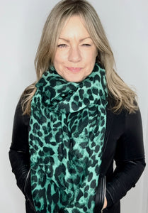 Green Leopard Print Scarf