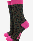 Khaki & Pink Leopard Socks