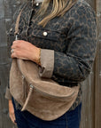 Dark Taupe Suede Large Crossbody Bum Bag