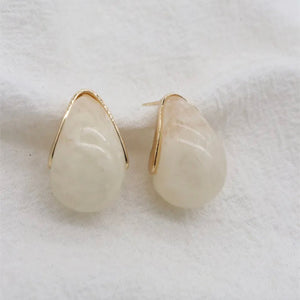 Cream & Gold Droplet Stud Earrings