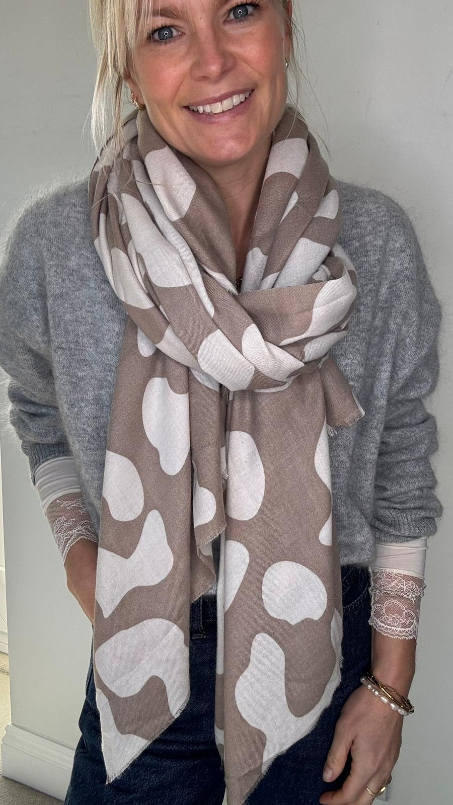 Taupe &amp; Ecru Animal Print Midweight Scarf