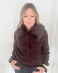 Dark Brown Faux Fur Collar Cardigan