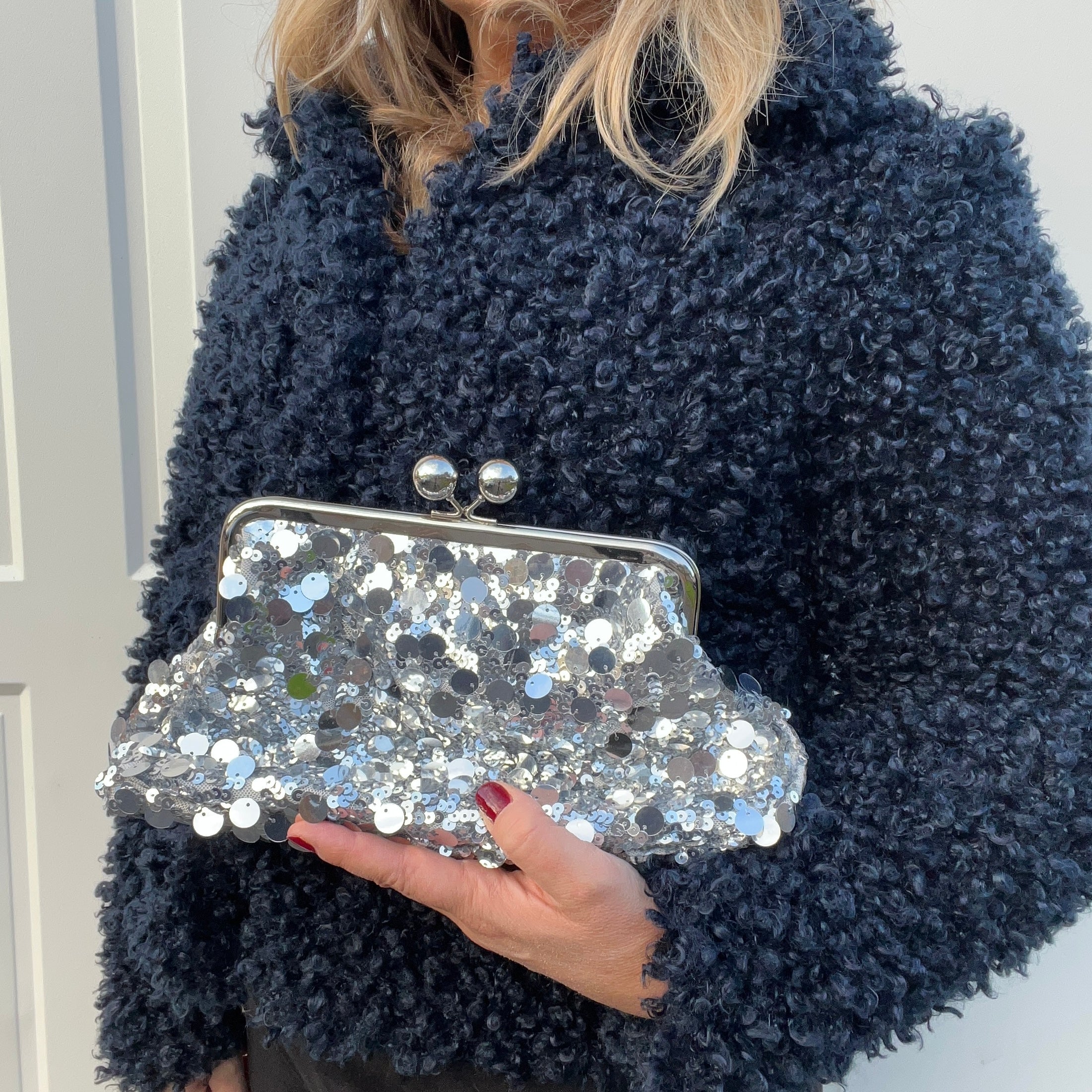 Silver sparkle clutch bag online