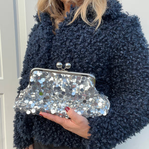 Silver Sequin Clutch Crossbody Bag Large