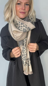 Grey & Cream Animal Print Blanket Scarf