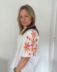 White Embroidered Sleeve Cotton Blouse