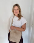 Cream Faux Leather Weave Crossbody Bag