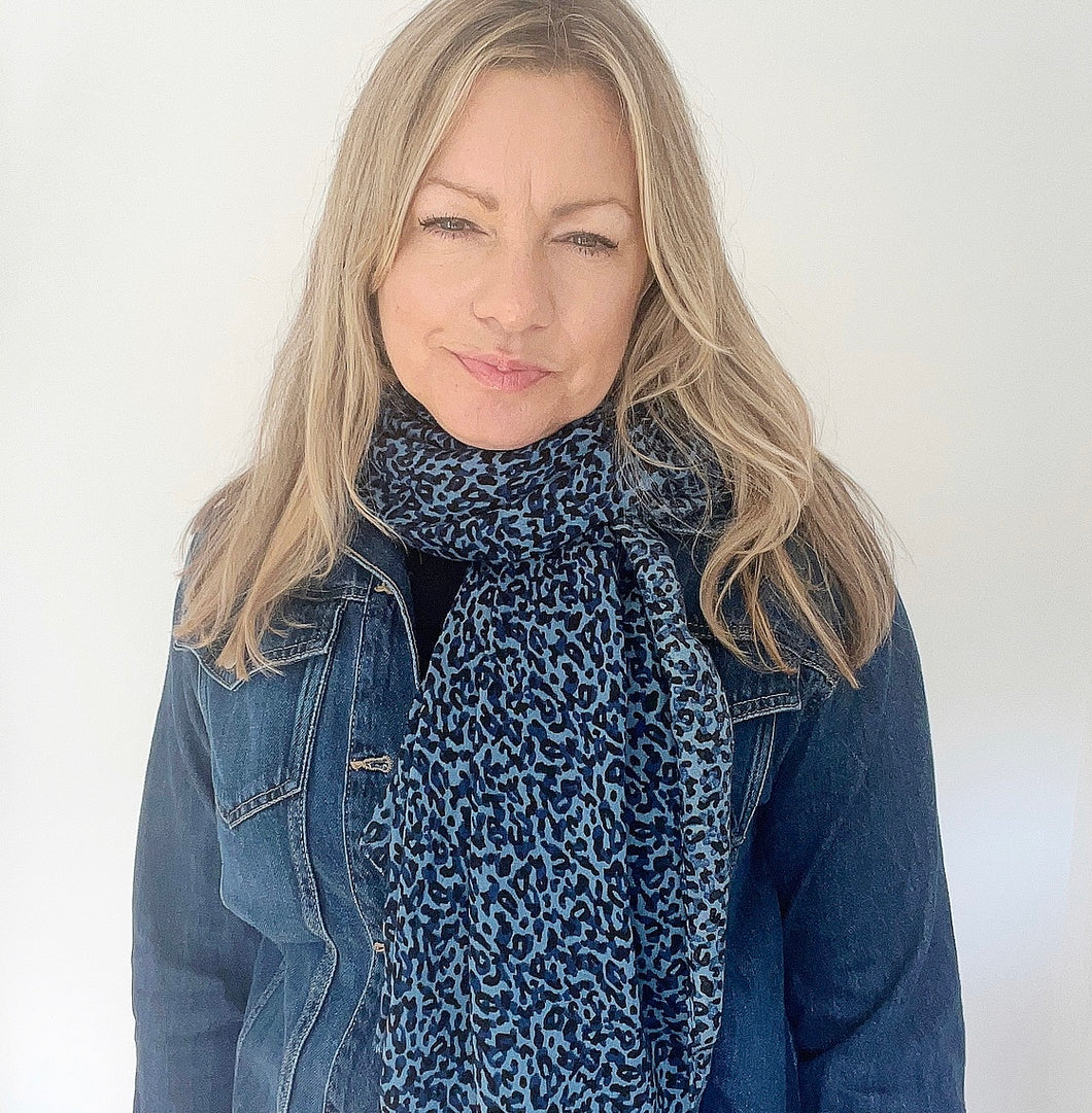 Blue Small Animal Print Scarf