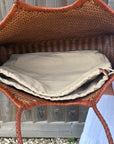Tan Leather Weave Tote Bag