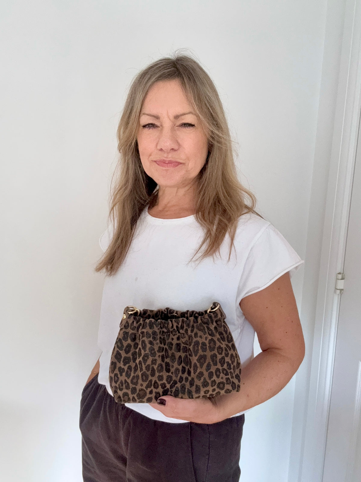 Leopard Suede Clutch/ Crossbody Bag with Chain Strap