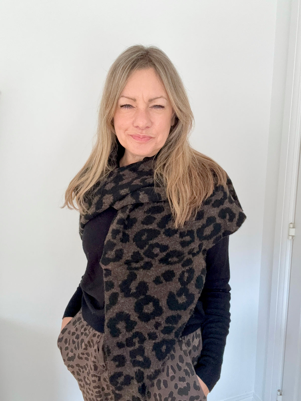 Black &amp; Brown Animal Print Large Triangle Scarf