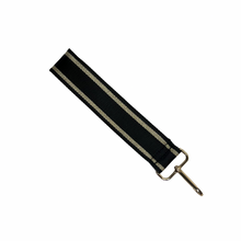 Afbeelding in Gallery-weergave laden, Black &amp; Gold Stripe Wrist Bag Strap - Gold Hardware

