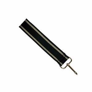 Black & Gold Stripe Wrist Bag Strap - Gold Hardware