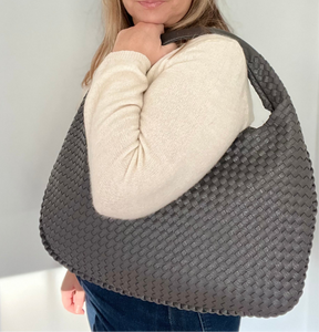 Dark Grey PU Weave Tote Bag