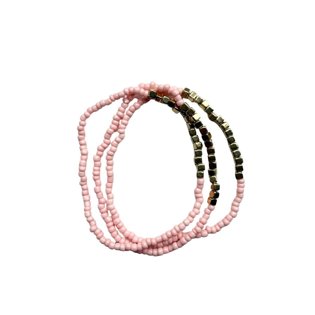Pink & Gold Beaded Bracelets
