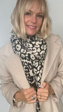 Load image into Gallery viewer, Black &amp; Cream Animal Print Blanket Scarf
